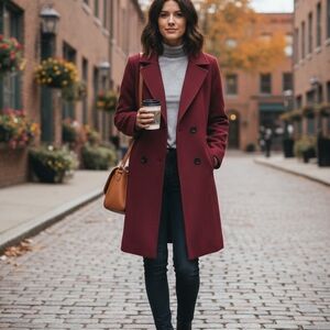 Stylish Burgundy Double-Breasted Coat